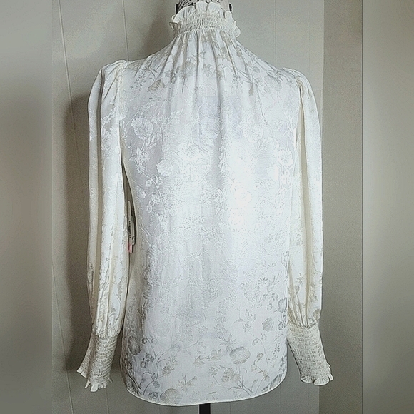 Shoshanna Lyam Long Sleeve Damask Blouse XS Winter White NWT - Picture 2 of 14
